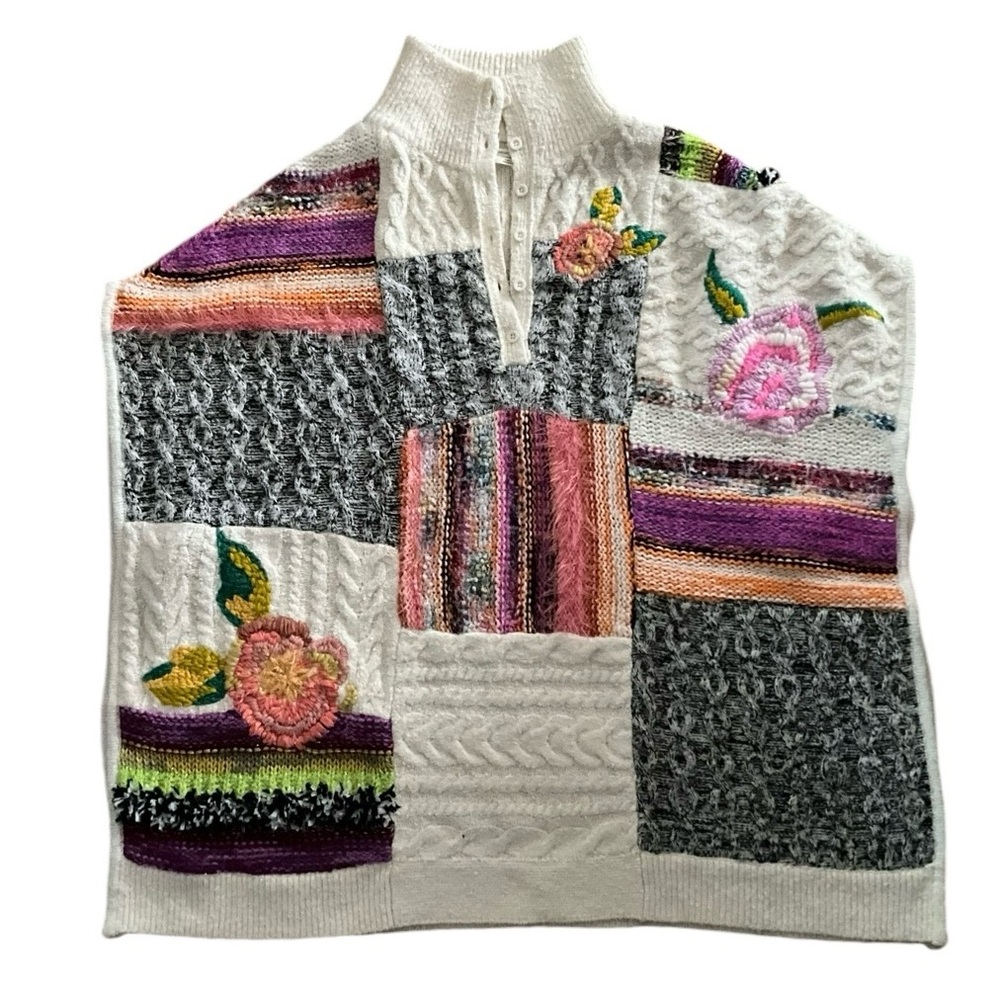 Anthropologie Maeve Patchwork Poncho Sweater